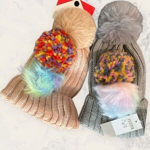 NWT BP Bundle of Two Pick-A-Pom Beanie/ Interchangeable Poms -One Size - multico